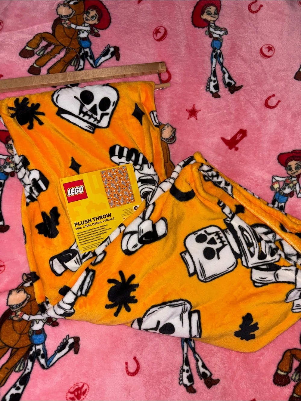 Lego Orange and Black Skull Plush Throw Halloween 👻